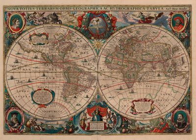 New Geographical and Hydrographical Map of the Whole World by Henricus Hondius II